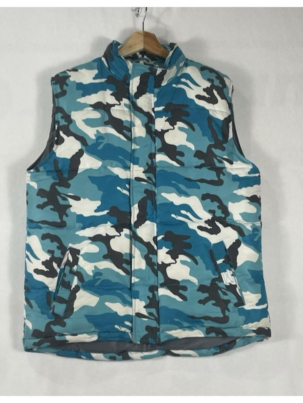 Vintage Y2K North Country Blue Camo Puffer Vest Youth L Fits Mens S/M READ